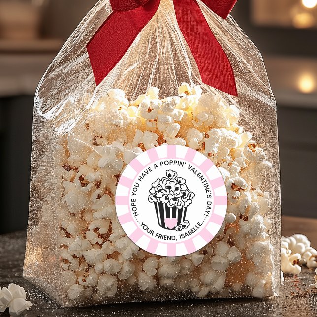 Sticker Rond La Saint-Valentin de Poppin's (Modern Poppin' Valentine's Day Classic Round Sticker For Kids)