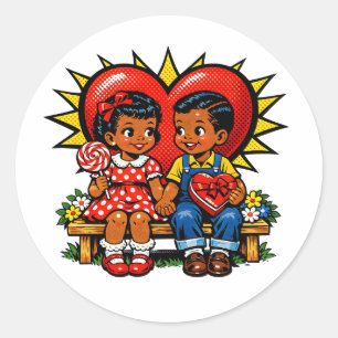 Sticker Rond La Saint-Valentin Rétro Pop Art Vintage