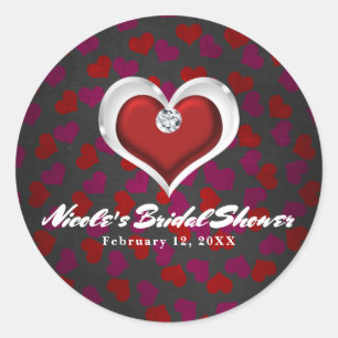 Sticker Rond La Saint-Valentin Rouge Cœur avec Diamant Chic Par
