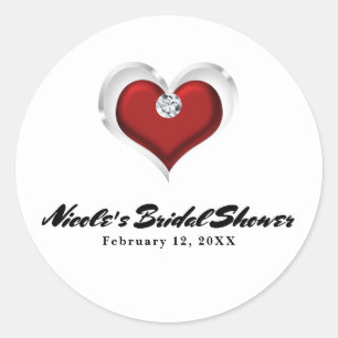 Sticker Rond La Saint-Valentin Rouge Cœur avec Diamant Chic Par