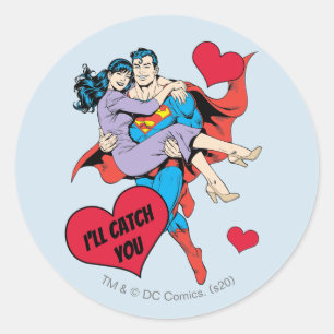 Sticker Rond La Saint-Valentin Superman   Je vais vous attraper