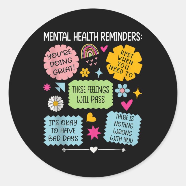Sticker Rond La santé mentale rappelle le Ruban vert Santé ment (Devant)