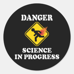 Sticker Rond La science en danger en cours - Flamme Humour de p