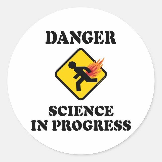 Sticker Rond La science en danger en cours - Flamme Humour de p (Devant)