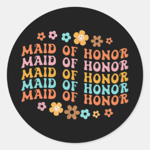 Sticker Rond La Servante D'Honneur Rétro Super De La Fête De Ma