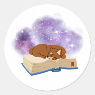 Sticker Rond La sieste de chat sur l'autocollant du livre