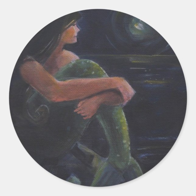 Sticker Rond La sirène et la lune (Devant)