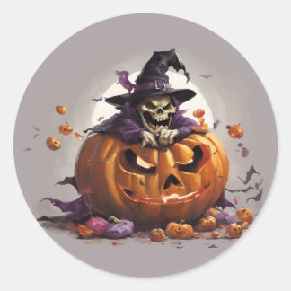Sticker Rond La sorcière et la citrouille