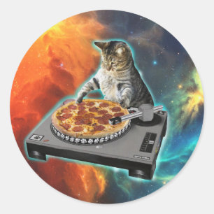 Sticker Rond La table de son de jockey sur disque Cat dj