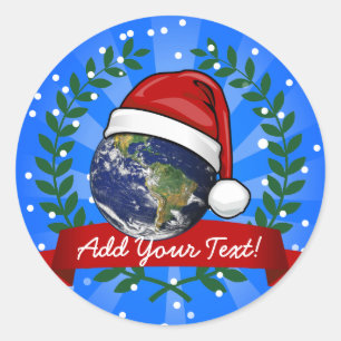 Sticker Rond La Terre porte un chapeau de Père Noël