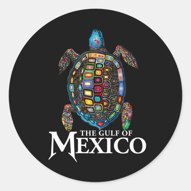 Sticker Rond La Tortue De Mer Graphique Golfe Du Mexique N'Oubl (Devant)
