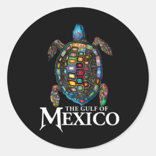 Sticker Rond La Tortue De Mer Graphique Golfe Du Mexique N'Oubl