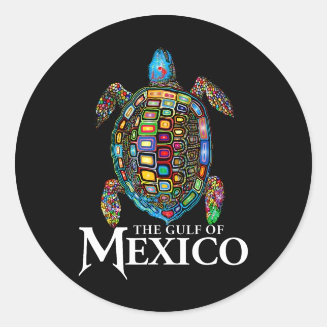 Sticker Rond La Tortue De Mer Graphique Golfe Du Mexique N'Oubl (Devant)