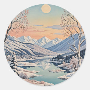 Sticker Rond La tranquillité d'hiver