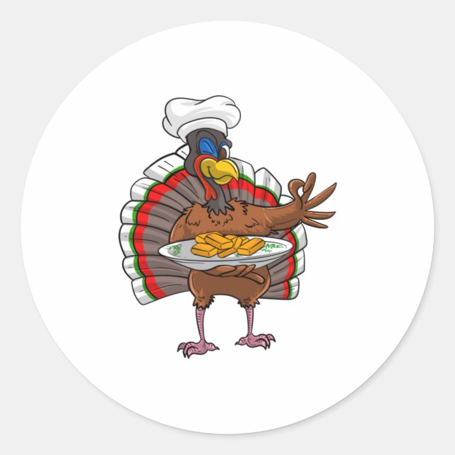Sticker Rond La Turquie cool Servant Des Nuggets De Poulet Drôl (Devant)