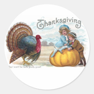 Sticker Rond La Turquie, les enfants et le grand thanksgiving