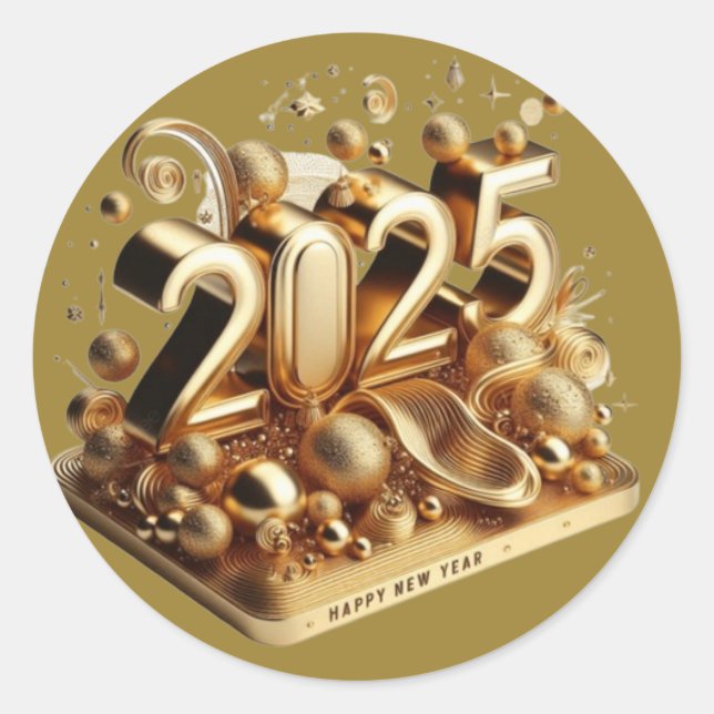 Sticker Rond La typographie d'or bonne année 2025 (Devant)