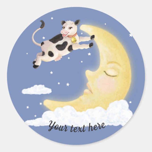 Sticker Rond La vache a sauté au-dessus de la Lune (Devant)