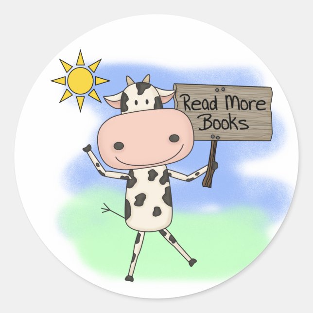 Sticker Rond La vache Lire Plus De Livres (Devant)
