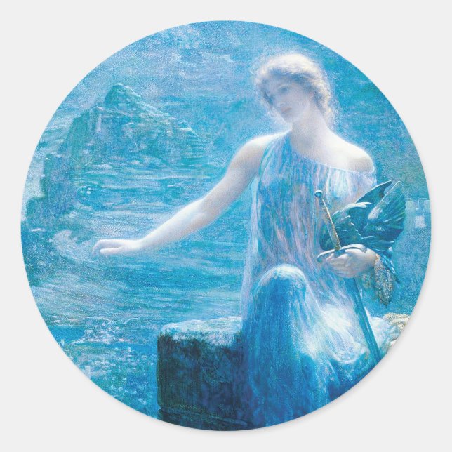 Sticker Rond La veillée de Valkyrie par Edward Robert Hughes (Devant)