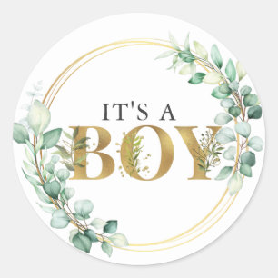 Sticker Rond La verdure c'est un garçon Baby shower d'Eucalyptu