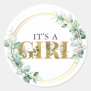 Sticker Rond La verdure c'est une fille Baby shower d'Eucalyptu