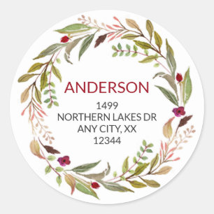 Sticker Rond La verdure tressent + Adresse de retour florale de