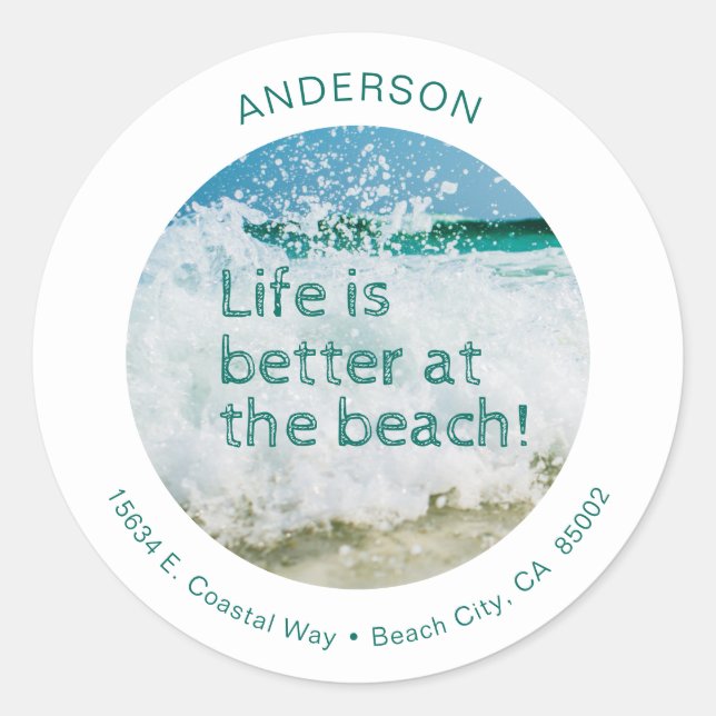Sticker Rond La Vie Est Meilleure À La Vague De Plage (Devant)