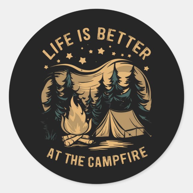 Sticker Rond La Vie Est Meilleure Au Camping Camping Camper Cam (Devant)