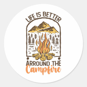 Sticker Rond La vie est meilleure au feu de camp de voyage