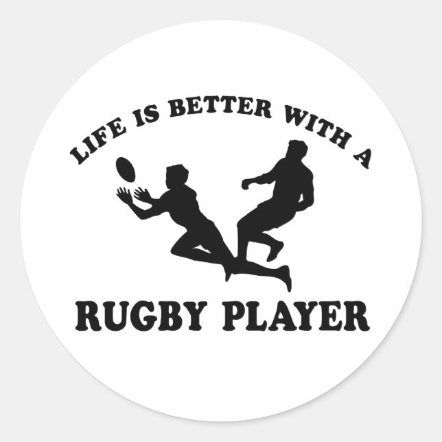 Sticker Rond La vie est meilleure avec un joueur de rugby (Devant)