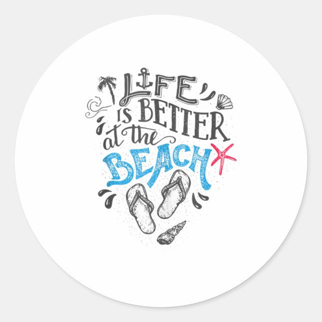 Sticker Rond La Vie Est Mieux À La Débardeur De Plage (Devant)