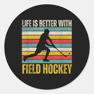 Sticker Rond La vie vintage est meilleure avec joueur de hockey