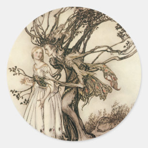 Sticker Rond La vieille femme dans le bois par Arthur Rackham