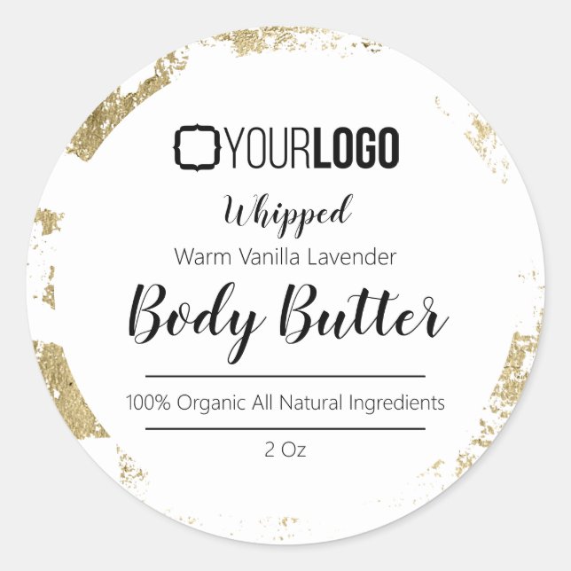 Sticker Rond Label Black White Gold Leaf YOUR (Devant)