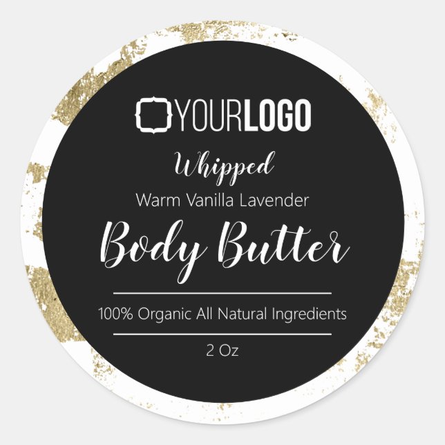 Sticker Rond Label Black White Gold Leaf YOUR (Devant)