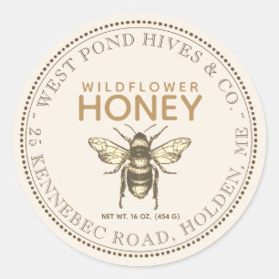 Sticker Rond Label d’honey de Vintage Bee & 5 options for NET W