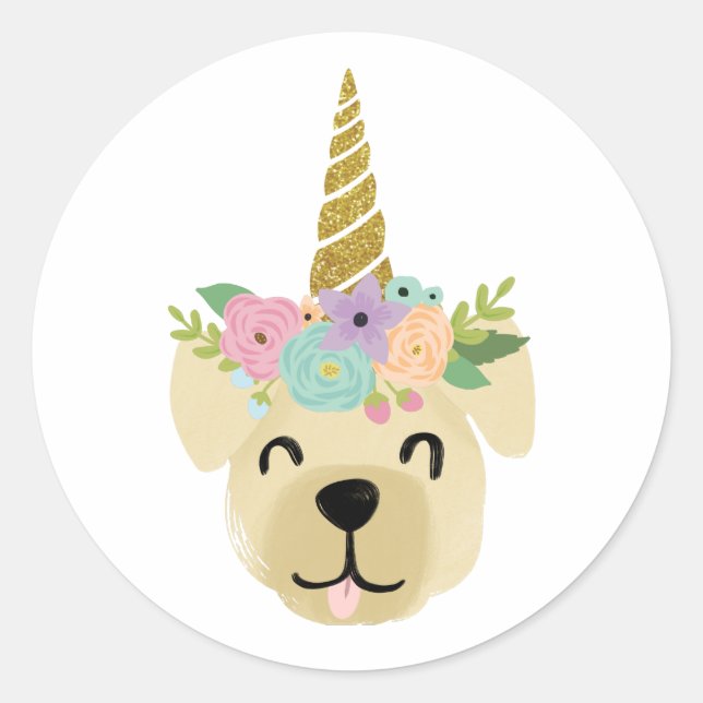 Sticker Rond Labicorn - Lab Unicorn - Labrador Retriever (Devant)