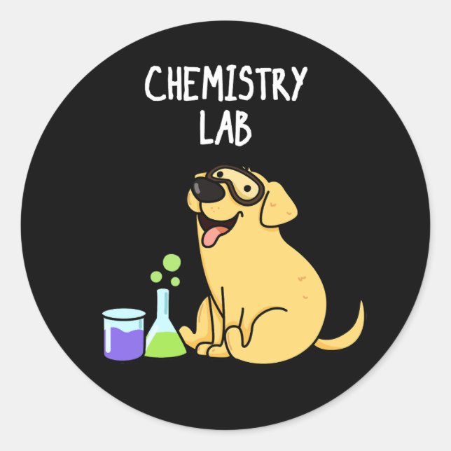 Sticker Rond Laboratoire de chimie Funny Labrador Chien Pun Dar (Devant)