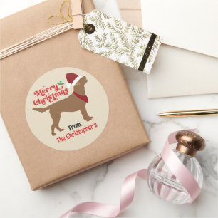 Sticker Rond Laboratoire de chocolat Labrador Joyeux Noël