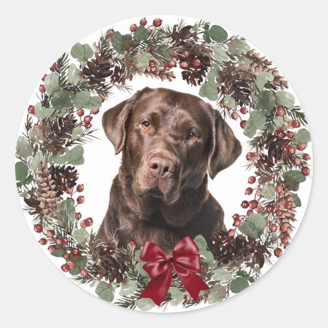 Sticker Rond Laboratoire de chocolat Rouge Bow Pinecone Wreath  (Devant)