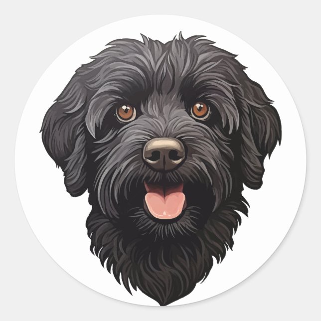 Sticker Rond Labradoodle Chien noir (Devant)