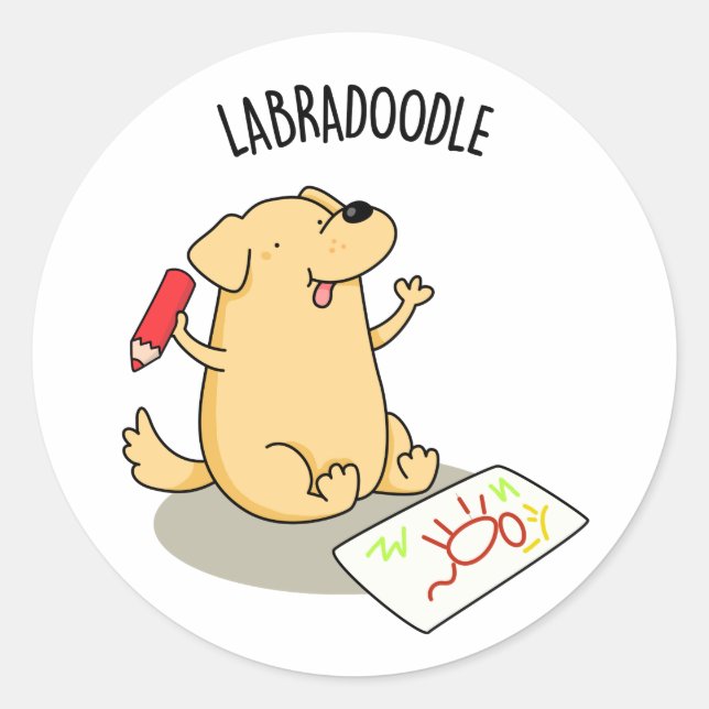 Sticker Rond Labradoodle Funny Labrador Chien Pun (Devant)