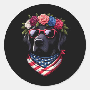 Sticker Rond Labrador américain noir patriotique Usa 4 juillet