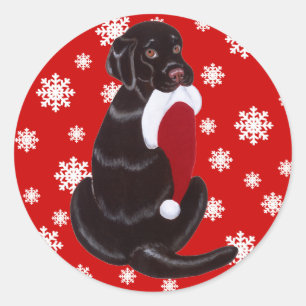 Sticker Rond Labrador au chocolat avec flocon de neige de Santa
