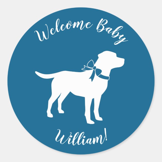 Sticker Rond Labrador Chien Baby shower Blue Boy Lab (Devant)