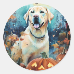 Sticker Rond Labrador Halloween avec citrouilles effrayantes