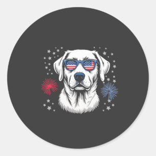 Sticker Rond Labrador patriotique avec lunettes de soleil USA