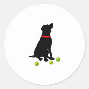 Sticker Rond labrador récupérant chien avec balle de tennis j