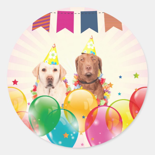 Sticker Rond Labrador Retriever Dog Balloons Anniversaire (Devant)